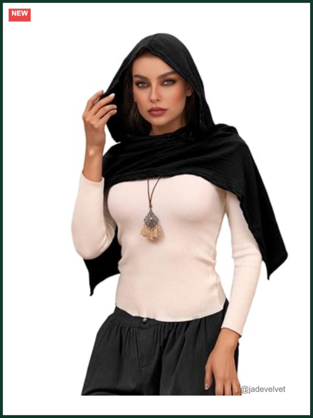 Cotton Linen Hooded Scarf Shawl Cape Medieval Cowl Goth Cosplay